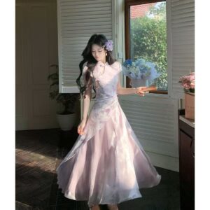 Глазурованная марлевая юбка с принтом чхонсам