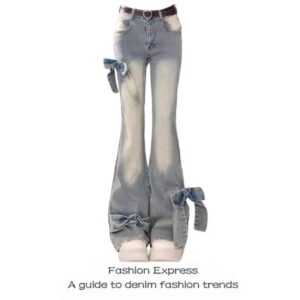 Американский ретро-бант с микрорасклешёнными джинсами, женские новые осени и зима 2025 года с взрывным дизайном, брюки до пола с высокой талией